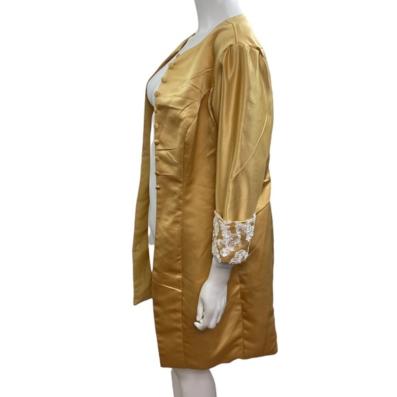 LT LanTing Bride 3/4 Sleeve Gold Ivory Lave Open Jacket - Picture 2 of 4